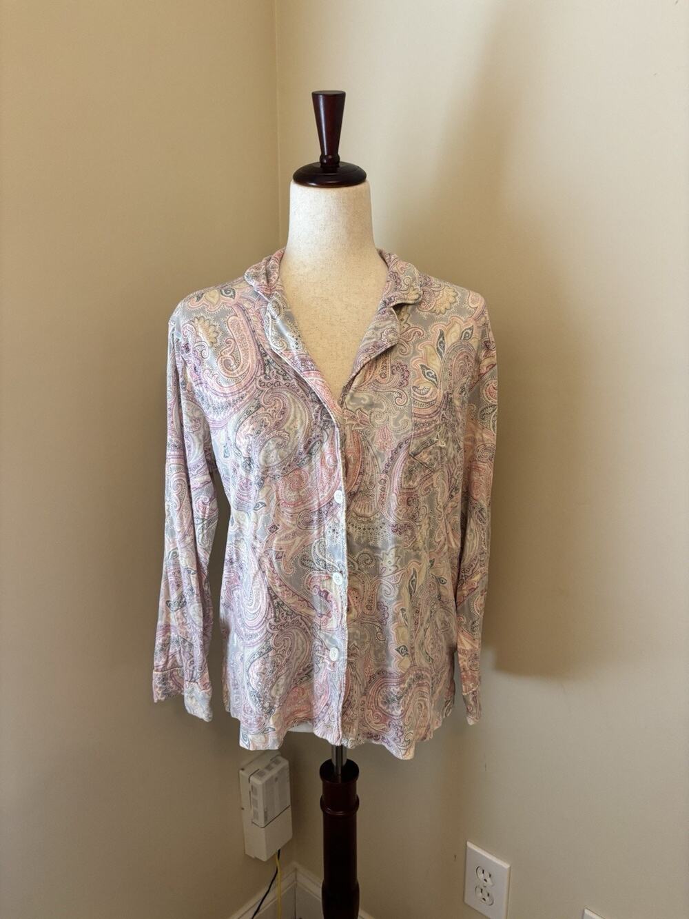Lauren Ralph Lauren LRL Pajama Top Paisley Multicolor Monogrammed Size L